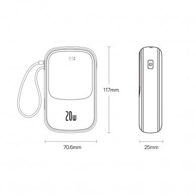 Powerbank 10000mAh 20W Baseus Qpow Pro Overseas Edition + USB C 3A Cable - Juodas 17