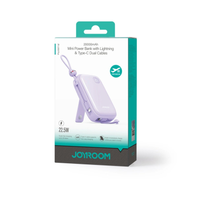 Powerbank Joyroom JR-L008 Plus Cutie Series 22.5W 20000mAhstand + USB-A - USB-C Kabelis - violetinis 1