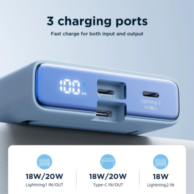 Powerbank Joyroom JR-PBM01 magnetic 10000mAh 20Wstand + Lightning Kabelis - USB-C - blue 12