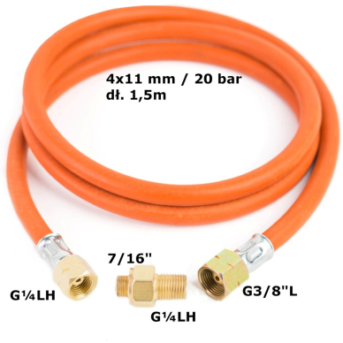 Reduction connection to a tourist gas cylinder G 3/8 L - 7/16 hose 1.5 m 1