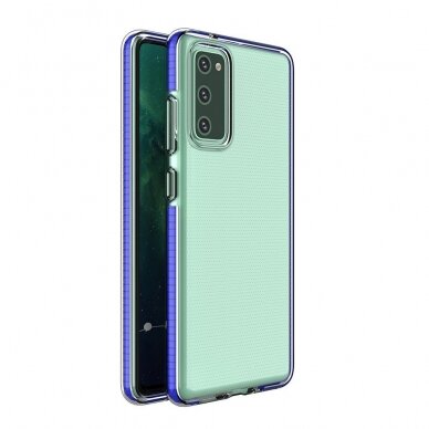 Akcija! samsung galaxy a72 dėklas Spring Case  TPU  skaidrus mėlynais kraštais