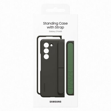 Silicone case for Samsung Galaxy Z Fold 5 with stand and strap - black UXR9106 4