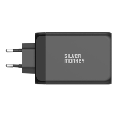 Silver Monkey GaN 130W wall Įkroviklis  3x USB-C PD 1x USB-A 3.0 QC - Juodas 2