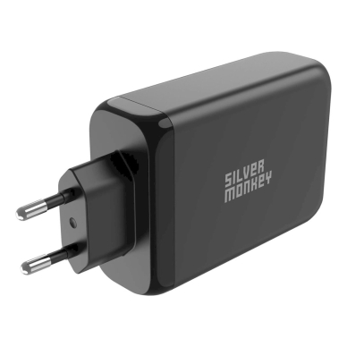 Silver Monkey GaN 130W wall Įkroviklis  3x USB-C PD 1x USB-A 3.0 QC - Juodas 3