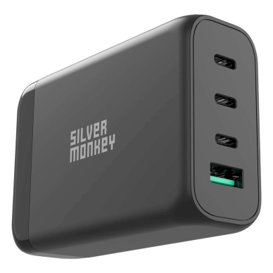 Silver Monkey SMA151 130W GaN Įkroviklis  3xUSB-C PD USB-A QC 3.0detachable power Kabelis - Juodas 1