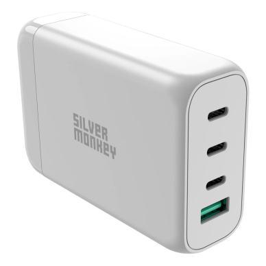 Silver Monkey SMA152 130W GaN Įkroviklis  3xUSB-C PD USB-A QC 3.0detachable power Kabelis - baltas 2