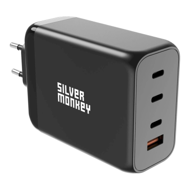 Silver Monkey SMA153 200W GaN Įkroviklis  3xUSB-C PD USB-A QC 3.0 - Juodas