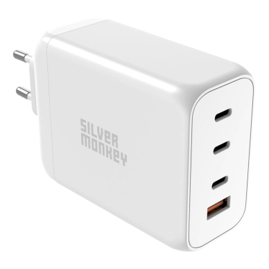 Silver Monkey SMA154 200W GaN Įkroviklis  3xUSB-C PD USB-A QC 3.0 - baltas