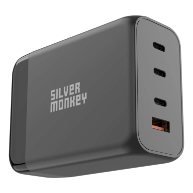 Silver Monkey SMA155 200W GaN Įkroviklis  3xUSB-C PD USB-A QC 3.0detachable power Kabelis - Juodas 1