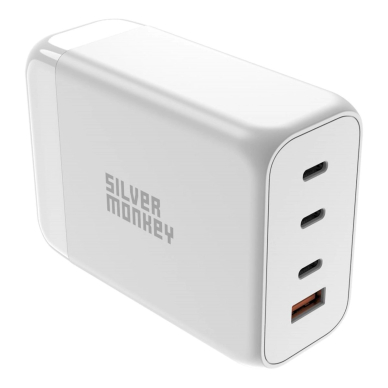 Silver Monkey SMA156 200W GaN Įkroviklis  3x USB-C PD USB-A QC 3.0detachable power Kabelis - baltas