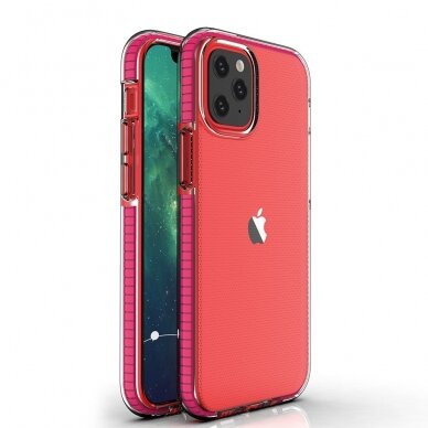 SKAIDRUS TPU DĖKLAS SU SPALVOTU RĖMU „SPRING CASE“ Iphone 12 Mini Rožinis