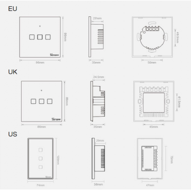 Sonoff T3EU3C-TX three-channel touch Wi-Fi wireless wall smart switches RF 433 MHz black (IM190314020) UGLX912 14