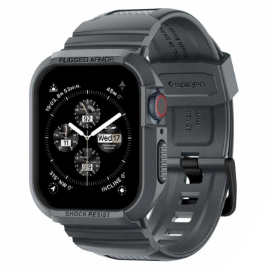 Spigen Rugged Armor Pro Dėklas Apple Watch 4 / 5 / 6 / 7 / 8 / 9 / SE (44 / 45 mm) - tamsiai pilkas