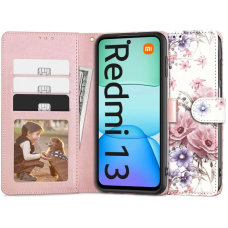 Tech-Protect Wallet Dėklas Xiaomi Redmi 13 - Rožinis flowers