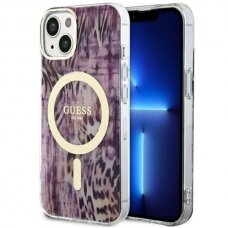 Telefono Dėklas Case Guess iPhone 14 6.1" Rožinis hardcase Leopard MagSafe GNZ022