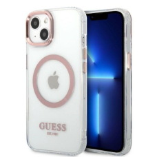 Telefono Dėklas Guess Metal Outline MagSafe na iPhone 13 Skaidrus Rožinis GNZ022