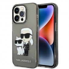 Telefono Dėklas Karl Lagerfeld Glitter Karl&Choupette na iPhone 14 Pro Juodas Skaidrus Blizgus GNZ022