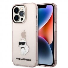 Telefono Dėklas Karl Lagerfeld Ikonik Choupette iPhone 14 Pro Max Skaidrus Rožinis  GNZ022