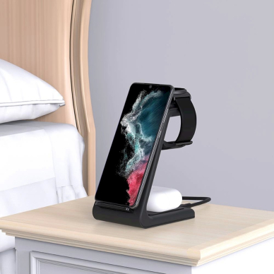 Tech-Protect A7 10W inductive Įkroviklis  in the form of a 3-in-1 stand smartphone / Ausinės / smartwatch - Juodas 5