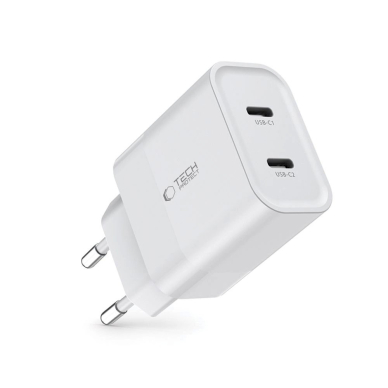 Tech-Protect C20W mains Įkroviklis  2x USB-C PD 20W - baltas 1