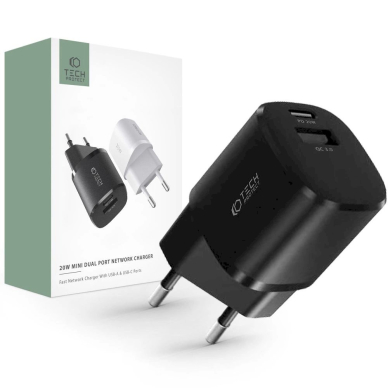 Tech-Protect C20W mini USB-C PD 20W / USB-A QC 3.0 network Įkroviklis  - Juodas