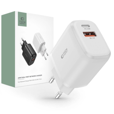 Tech-Protect C20W USB-C PD 20W / USB-A QC 3.0 network Įkroviklis  - baltas