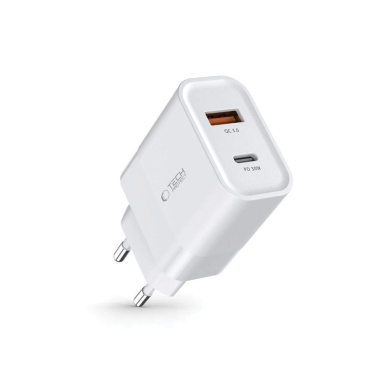 Tech-Protect C30W USB-C PD 30W / USB-A QC 3.0 network Įkroviklis  - baltas 1