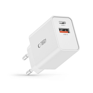 Tech-Protect NC30W USB-C PD 30W / USB-A QC 3.0 network Įkroviklis  - baltas 1