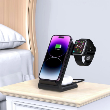 Tech-Protect QI15W-A20 inductive Įkroviklis 3in1 stand smartphone / Ausinės / Apple Watch - Juodas 5