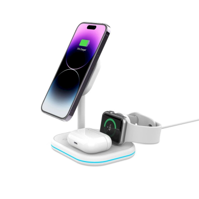 Tech-Protect QI15W-A27 3in1 inductive Įkroviklis standMagSafe smartphone / Apple Watch / AirPods - baltas 1