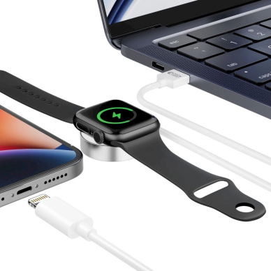 Tech-Protect UltraBoost 2in1 magnetic Įkroviklis USB-C / Lightning Kabeliss Apple Watch 1.5m - baltas 3