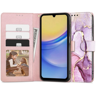 Tech-Protect Wallet Dėklas Samsung Galaxy A15 4G / 5G - Rožinis marble