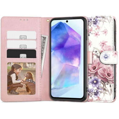 Tech-Protect Wallet Dėklas Samsung Galaxy A55 5G - Rožinis flowers