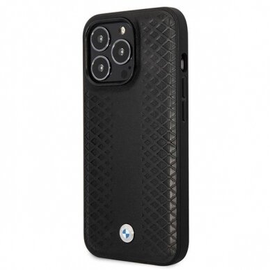 Telefono Dėklas Case BMW iPhone 14 Pro 6.1" Leather Diamond Pattern Juodas KOW068 1