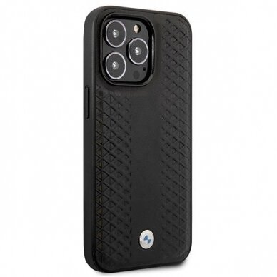 Telefono Dėklas Case BMW iPhone 14 Pro 6.1" Leather Diamond Pattern Juodas KOW068 3