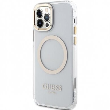 Telefono Dėklas Case Guess iPhone 12/12 Pro 6.1" hardcase Metal Outline Magsafe Skaidrus Auksinis KOW068 1