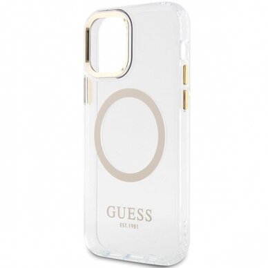 Telefono Dėklas Case Guess iPhone 12/12 Pro 6.1" hardcase Metal Outline Magsafe Skaidrus Auksinis KOW068 5