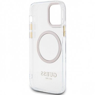 Telefono Dėklas Case Guess iPhone 12/12 Pro 6.1" hardcase Metal Outline Magsafe Skaidrus Auksinis KOW068 6