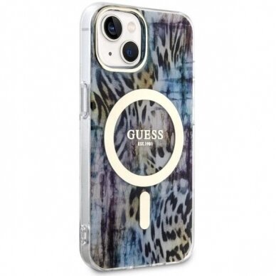 Telefono Dėklas Case Guess iPhone 14 6.1" blue hardcase Leopard MagSafe Mėlynas GNZ022 1