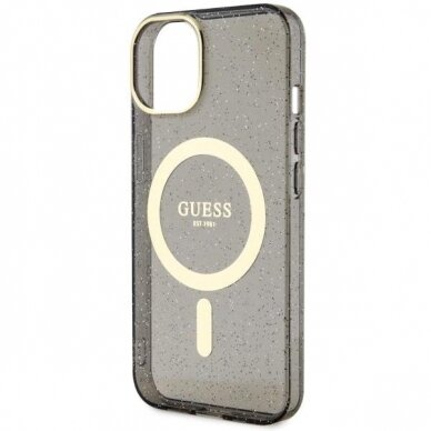 Telefono Dėklas Case Guess iPhone 14 6.1" Juodas Skaidrus hardcase Glitter Gold MagSafeGNZ022 1