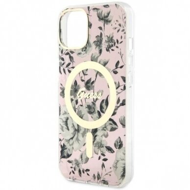 Telefono Dėklas Case Guess iPhone 14 6.1" Rožinis Permatomas hardcase Flower MagSafe GNZ022 1