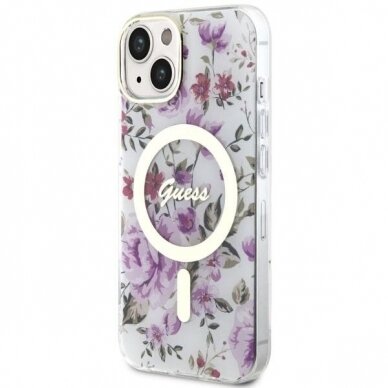 Telefono Dėklas Case Guess iPhone 14 6.1" Skaidrus hardcase Flower MagSafe GNZ022 1