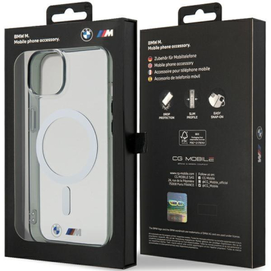 Telefono Dėklas Etui BMW Silver Ring MagSafe do iPhone 15 Skaidrus Juodas KOW068 7