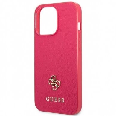 Telefono Dėklas Etui Guess Saffiano 4G Small Metal Logo na iPhone 13 Pro / 13 Rožinis KOW068 2