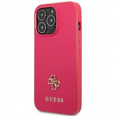 Telefono Dėklas Etui Guess Saffiano 4G Small Metal Logo na iPhone 13 Pro / 13 Rožinis KOW068