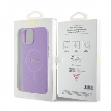 Telefono Dėklas Etui Guess Saffiano MagSafe do iPhone 15 Plus Violetinis KOW068 7