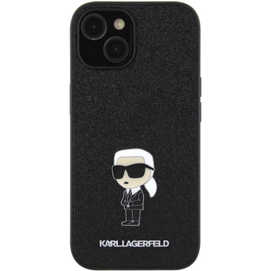 Telefono Dėklas Etui Karl Lagerfeld Fixed Glitter Ikonik Logo Metal Pin do iPhone 15 Juodas KOW068 2