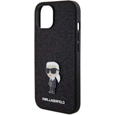 Telefono Dėklas Etui Karl Lagerfeld Fixed Glitter Ikonik Logo Metal Pin do iPhone 15 Juodas KOW068 5