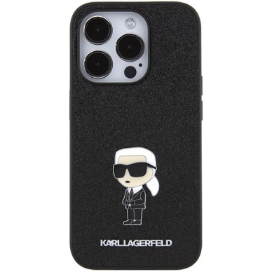 Telefono Dėklas Etui Karl Lagerfeld Fixed Glitter Ikonik Logo Metal Pin do iPhone 15 Pro Juodas KOW068 2