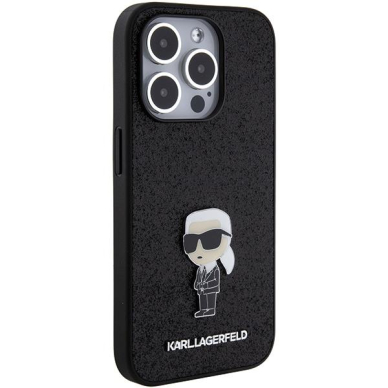 Telefono Dėklas Etui Karl Lagerfeld Fixed Glitter Ikonik Logo Metal Pin do iPhone 15 Pro Juodas KOW068 3